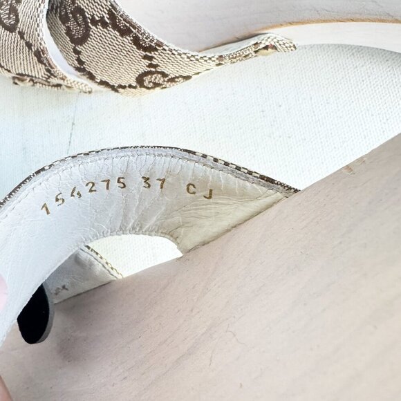 Gucci Canvas Monogram Wood Sole Clog Sandals 37 - Picture 11 of 16